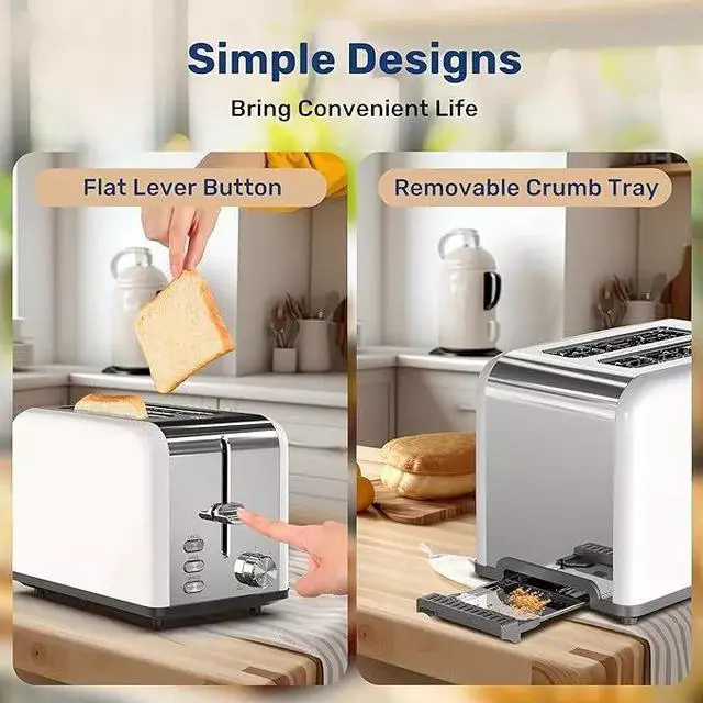 Alt view image 6 of 7 - 2-Slice White Toaster with 6 Browning Setting and 3 Function for Bread & Waffle