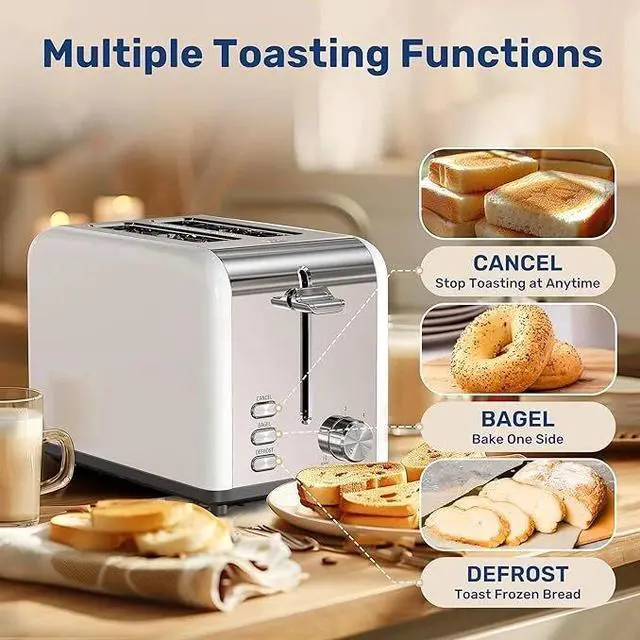 Alt view image 2 of 7 - 2-Slice White Toaster with 6 Browning Setting and 3 Function for Bread & Waffle
