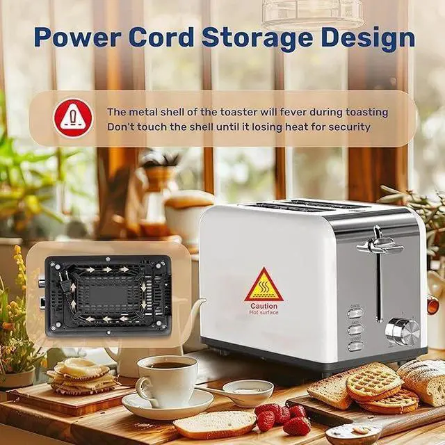 Alt view image 7 of 7 - 2-Slice White Toaster with 6 Browning Setting and 3 Function for Bread & Waffle