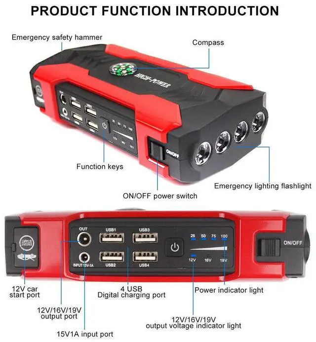 Alt view image 5 of 7 - Car Jump Starter 99800mAh Booster Jumper Box Power Bank Battery Charger Portable