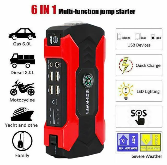 Alt view image 3 of 7 - Car Jump Starter 99800mAh Booster Jumper Box Power Bank Battery Charger Portable