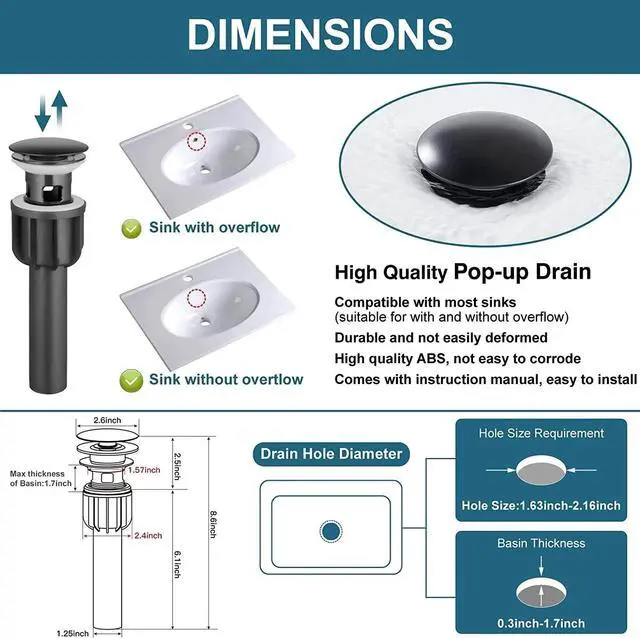 Alt view image 4 of 7 - Bathroom Faucet Set with Pop Up Drain Single Handle Black Bathroom Sink Faucet