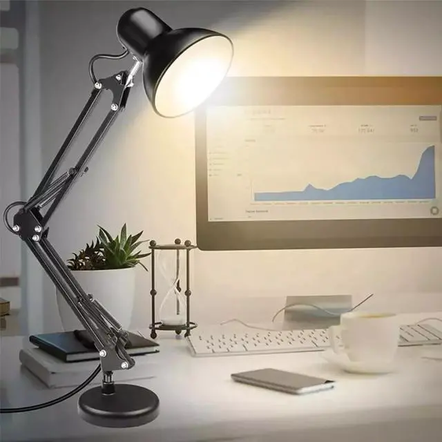 Alt view image 4 of 7 - Metal Desk Lamp with Clamp Swing Arm Table Lamp Clip Desk Lights for Home Office