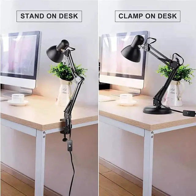 Alt view image 3 of 7 - Metal Desk Lamp with Clamp Swing Arm Table Lamp Clip Desk Lights for Home Office