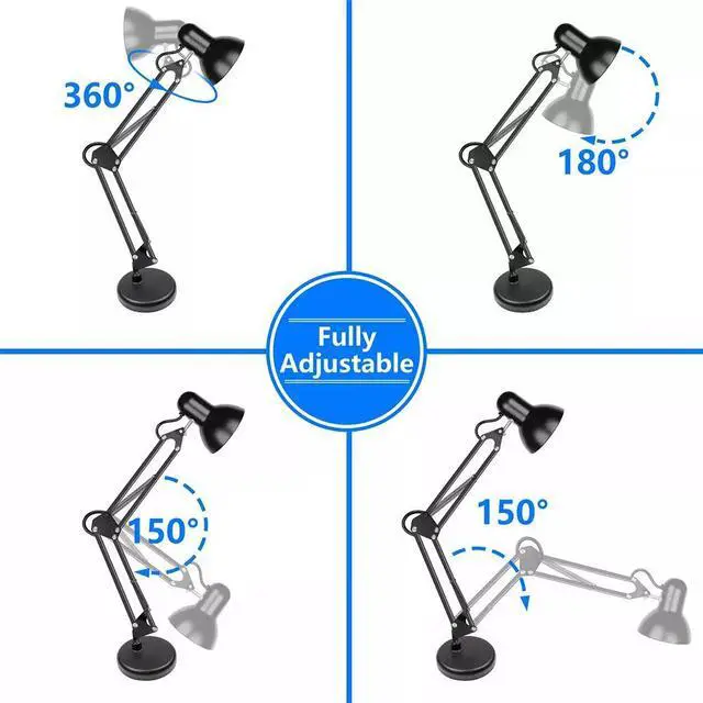 Alt view image 2 of 7 - Metal Desk Lamp with Clamp Swing Arm Table Lamp Clip Desk Lights for Home Office