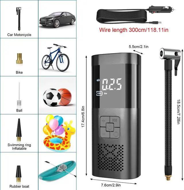 Alt view image 7 of 7 - 150 PSI Digital Electric Air Pump 12V Car Tire Inflator Portable Air Compressor