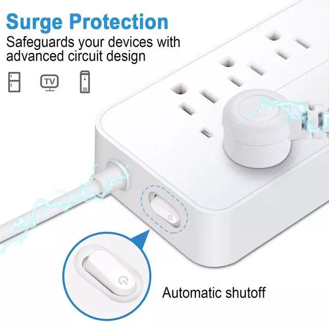 Alt view image 6 of 7 - Surge Protector Power Strip- Flat Plug Extension Cord with 8AC Outlets and 3 USB