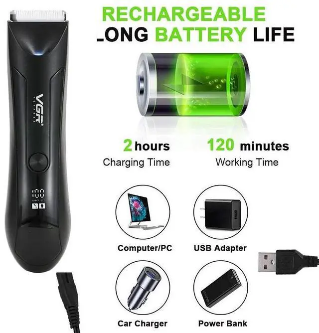 Alt view image 3 of 6 - Men's Pubic Hair Trimmer Electric Groin & Body Hair Shaver for Balls Hair Body
