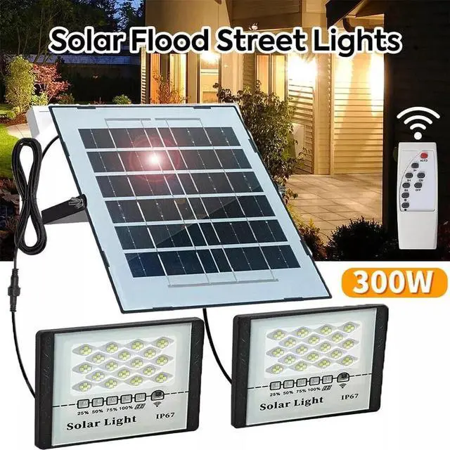 Main image of 300W LED Solar Flood Lights Outdoor Street Light Dusk to Dawn Flood Wall Lamp US