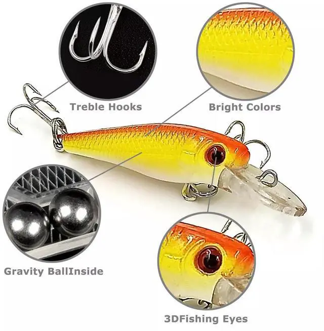 Alt view image 4 of 7 - USA Lot 30 pcs Kinds of Fish Fishing Lures Crankbaits Hooks Minnow Baits Tackle