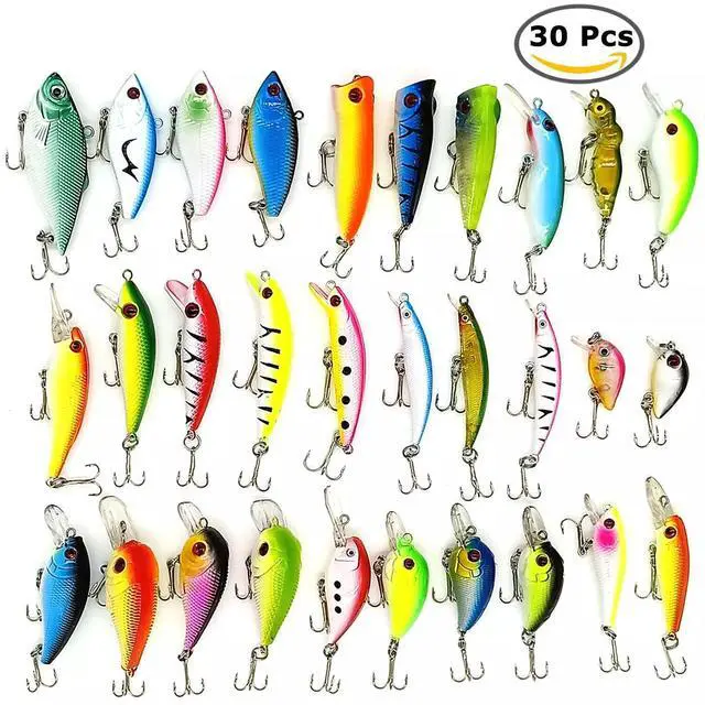 Alt view image 2 of 7 - USA Lot 30 pcs Kinds of Fish Fishing Lures Crankbaits Hooks Minnow Baits Tackle