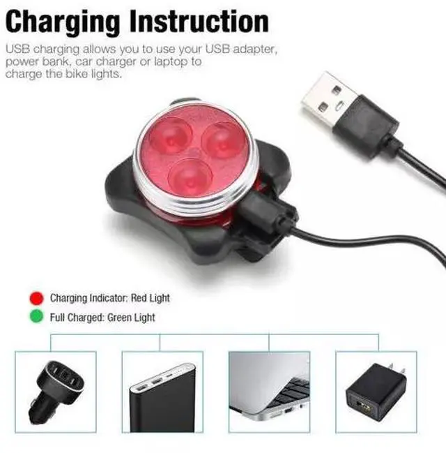 Alt view image 7 of 7 - 2 Set USB Rechargeable LED Bicycle Headlight Bike Front Rear Lamp Cycling Light
