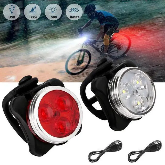 Alt view image 3 of 7 - 2 Set USB Rechargeable LED Bicycle Headlight Bike Front Rear Lamp Cycling Light
