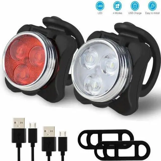 Alt view image 2 of 7 - 2 Set USB Rechargeable LED Bicycle Headlight Bike Front Rear Lamp Cycling Light