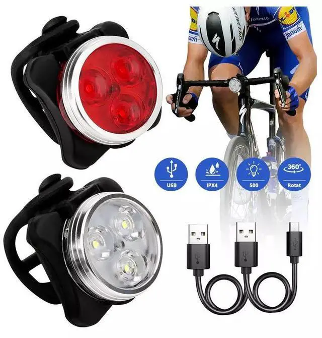 Main image of 2 Set USB Rechargeable LED Bicycle Headlight Bike Front Rear Lamp Cycling Light