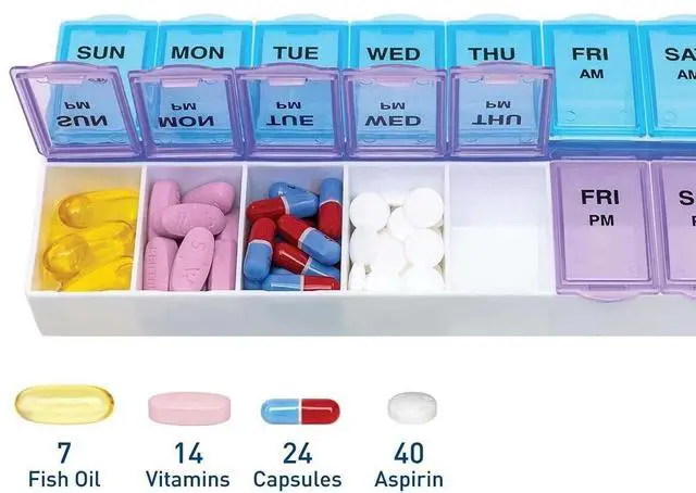 Alt view image 4 of 4 - Weekly Pill Box Organizer Twice a Day 7 day AMPM Organizer Case Medicine Storage