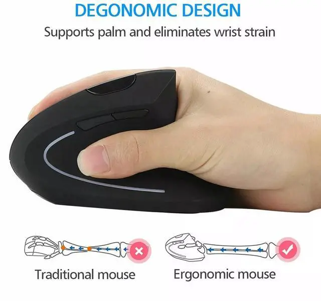 Alt view image 6 of 7 - Ergonomic Optical Vertical Mouse 6 Keys USB Wireless Mice 2.4GHz 1600DPI for PC