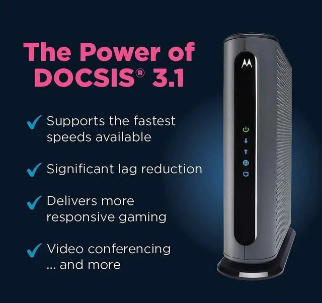 Alt view image 4 of 7 - Motorola MB8600 DOCSIS 3.1 Cable Modem - Approved for Comcast Xfinity, Cox, and Charter Spectrum, Supports Cable Plans up to 1000 Mbps | 1 Gbps Ethernet Port