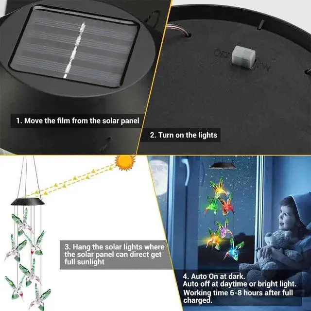 Alt view image 3 of 7 - Solar Wind Chimes Lights LED Color Changing Hanging Hummingbird Ball Garden Lamp