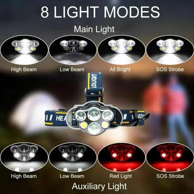 Alt view image 3 of 7 - 5X LED Rechargeable Headlamp Head Light Flashlight Torch Lamp USA