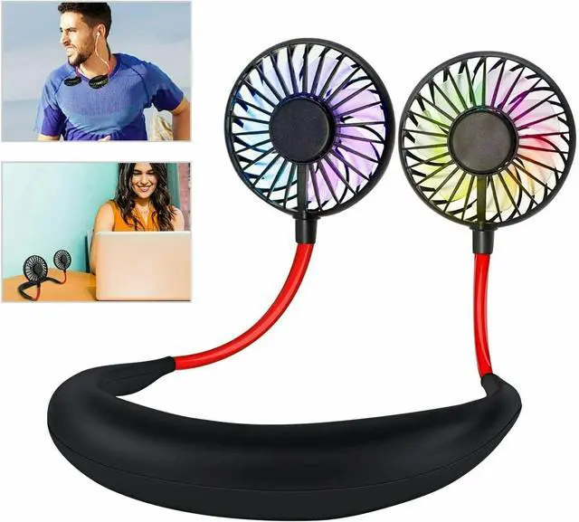 Main image of Portable USB Rechargeable Neckband Neck Hanging Style Dual Cooling Mini Fan Sale