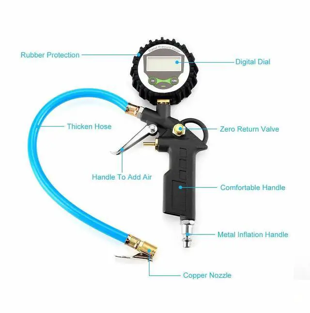 Alt view image 5 of 7 - Digital Air Tire Inflator with Pressure Gauge 250PSI Chuck for TrucK/Car/Bike US