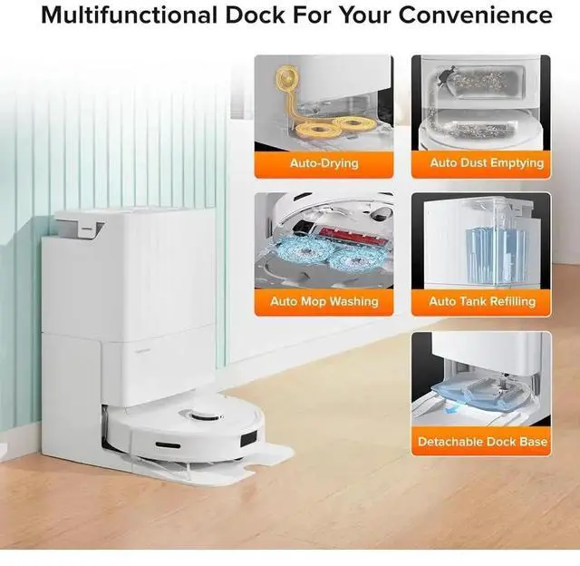 Alt view image 4 of 6 - Roborock Qrevo Robot Vacuum Mop Auto-Drying Self-Emptying Dual Spinning Mops Auto Mop Lifting App Control Obstacle Avoidance