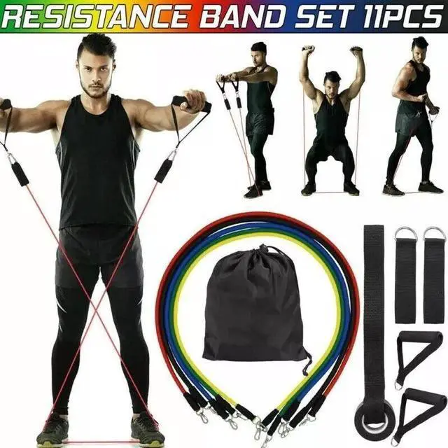 Main image of 11 PCS Resistance Band Set Yoga Pilates Abs Exercise Fitness Tube Workout Bands