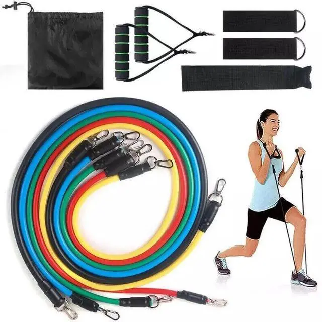 Alt view image 3 of 7 - 11 PCS Resistance Band Set Yoga Pilates Abs Exercise Fitness Tube Workout Bands