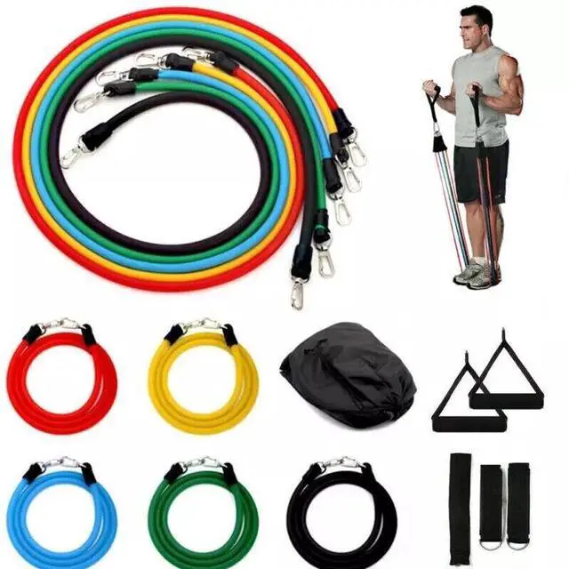 Alt view image 5 of 7 - 11 PCS Resistance Band Set Yoga Pilates Abs Exercise Fitness Tube Workout Bands