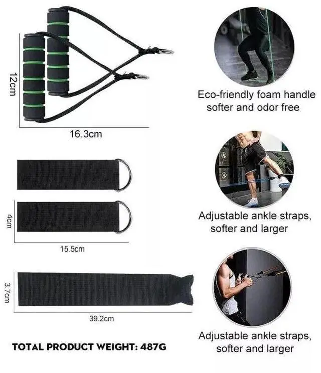Alt view image 2 of 7 - 11 PCS Resistance Band Set Yoga Pilates Abs Exercise Fitness Tube Workout Bands