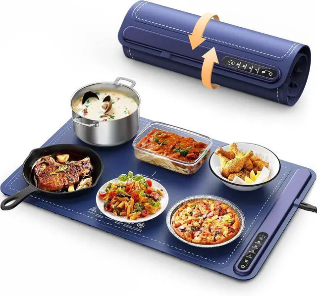 Main image of Food Warming Mat - Fast Heating Silicone Electric Warming Tray with 4 Level Temperature, Raised Feet Protects Table, Roll Up Buffet Hot Plates Heat Pad, Portable Food Warmer for Parties Home Travel