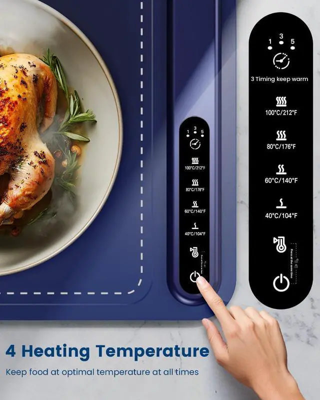 Alt view image 5 of 7 - Food Warming Mat - Fast Heating Silicone Electric Warming Tray with 4 Level Temperature, Raised Feet Protects Table, Roll Up Buffet Hot Plates Heat Pad, Portable Food Warmer for Parties Home Travel