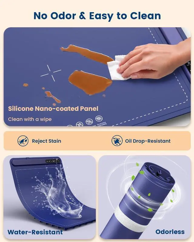 Alt view image 4 of 7 - Food Warming Mat - Fast Heating Silicone Electric Warming Tray with 4 Level Temperature, Raised Feet Protects Table, Roll Up Buffet Hot Plates Heat Pad, Portable Food Warmer for Parties Home Travel