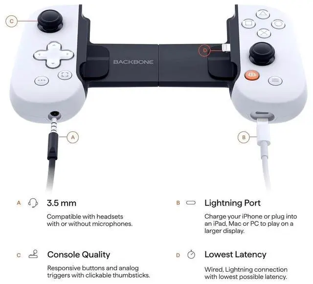 Alt view image 3 of 7 - BACKBONE One Mobile Gaming Controller iPhoneLightning 1st Generation