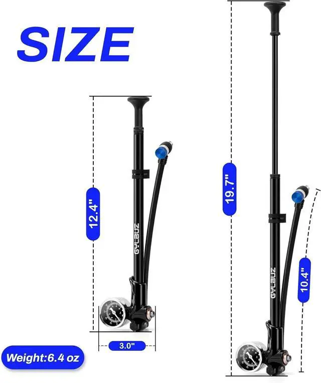 Alt view image 7 of 7 - High Pressure Bike Shock Pump 400 psi Schrader Lightweight Tires Fork Suspension
