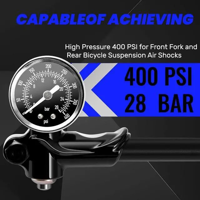 Alt view image 6 of 7 - High Pressure Bike Shock Pump 400 psi Schrader Lightweight Tires Fork Suspension