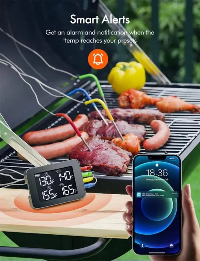 Alt view image 4 of 7 - Bluetooth 4 Probe Meat Thermometer Wireless Roast BBQ Turkey Kitchen Cooking