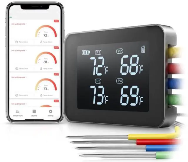 Main image of Bluetooth 4 Probe Meat Thermometer Wireless Roast BBQ Turkey Kitchen Cooking