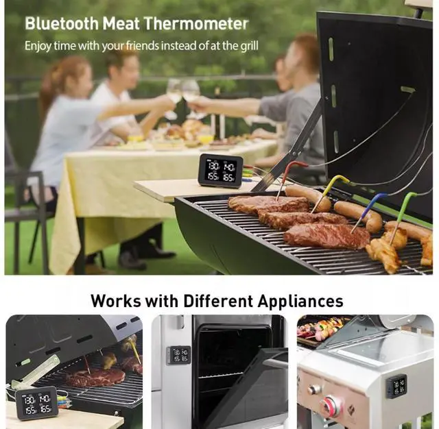 Alt view image 3 of 7 - Bluetooth 4 Probe Meat Thermometer Wireless Roast BBQ Turkey Kitchen Cooking