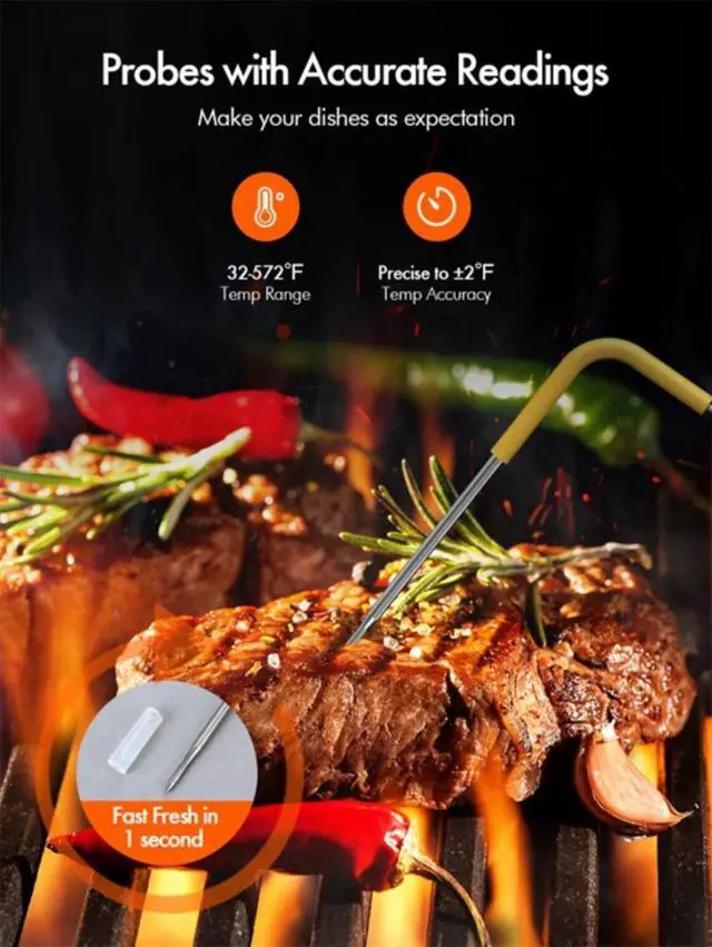 Alt view image 5 of 7 - Bluetooth 4 Probe Meat Thermometer Wireless Roast BBQ Turkey Kitchen Cooking