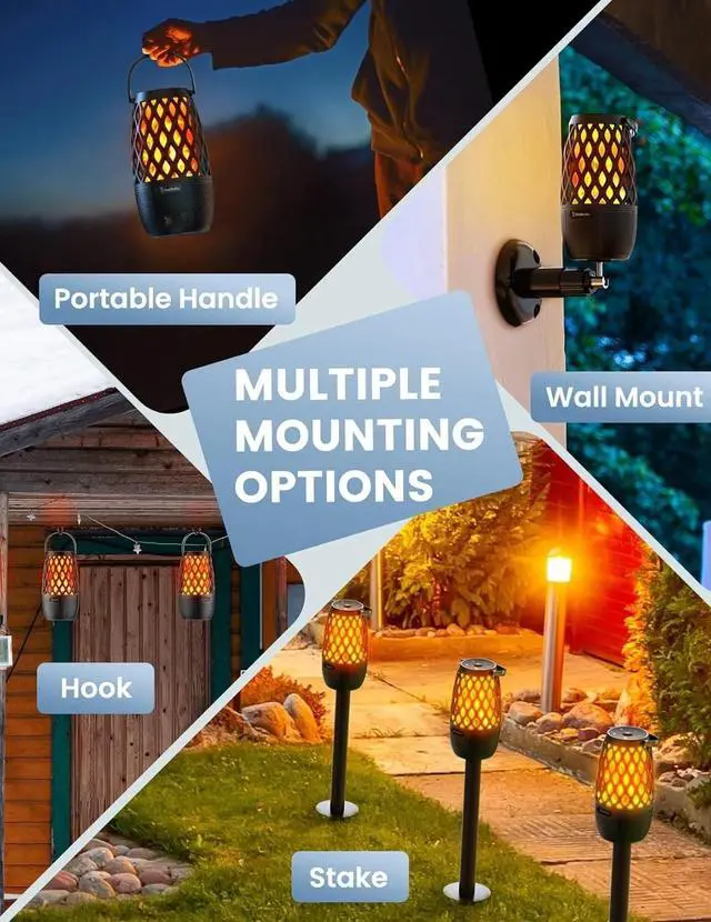 Alt view image 6 of 7 - Outdoor Bluetooth Speaker Pair Flickering Flame Tiki Torch TWS Wall Mount/Stakes
