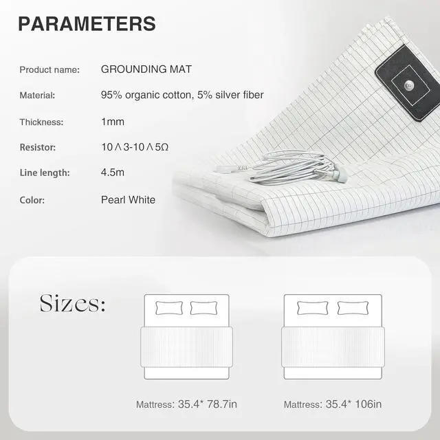 Alt view image 3 of 6 - Grounding Sheets XL Twin 95% Organic Cotton 5% Silver Fiber Earthing 35" x 106"