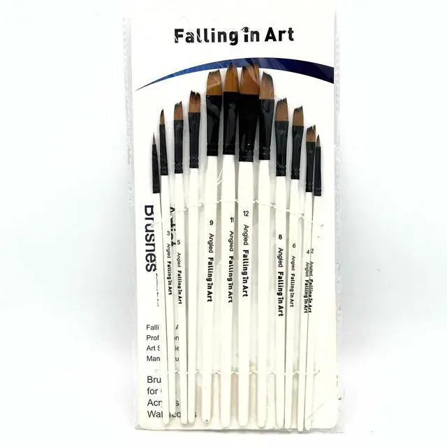Alt view image 4 of 4 - 12p Nylon Angled Paint Brushes Watercolor Oil Painting Acrylic Nail Craft Hobby