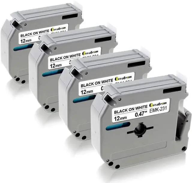 Main image of 4pk Label Maker Tape 12mm 0.47 - fits Brother M-K231s P-Touch BLACK on WHITE