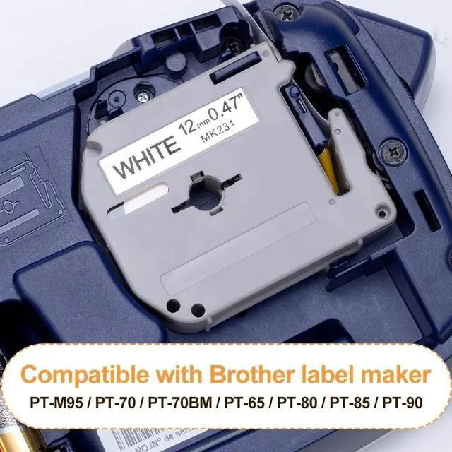 Alt view image 2 of 2 - 4pk Label Maker Tape 12mm 0.47 - fits Brother M-K231s P-Touch BLACK on WHITE