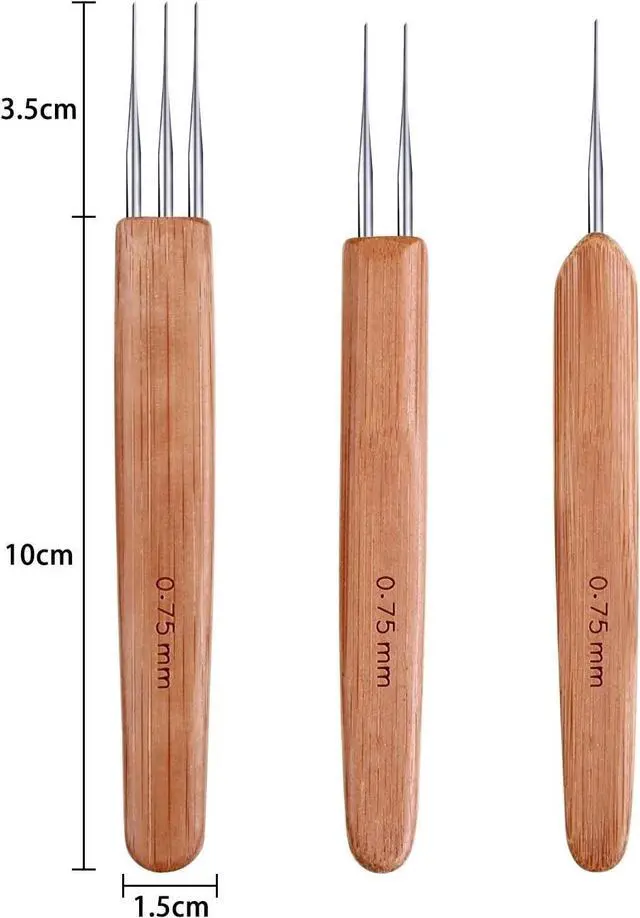 Alt view image 3 of 7 - Bamboo Handle Dreadlock Hook Crochet Needle Tool Braiding Hair Locking Tool