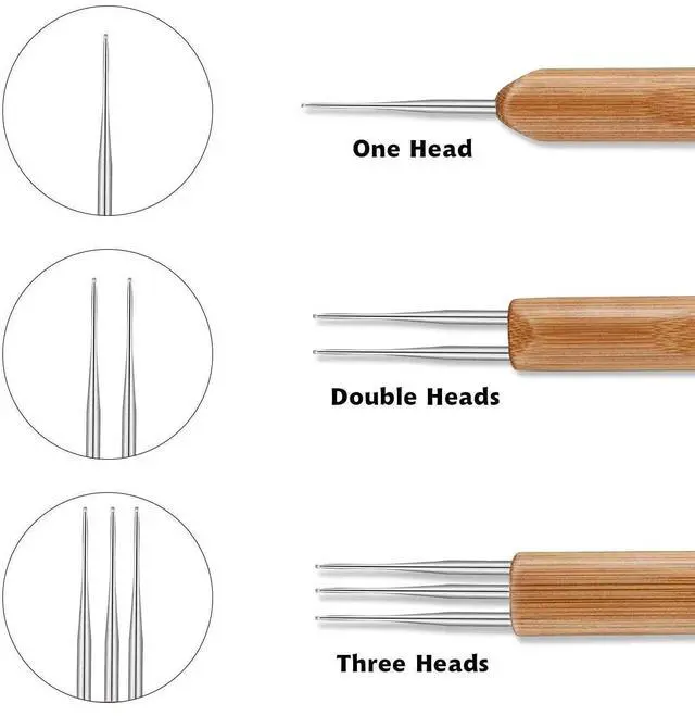 Alt view image 2 of 7 - Bamboo Handle Dreadlock Hook Crochet Needle Tool Braiding Hair Locking Tool