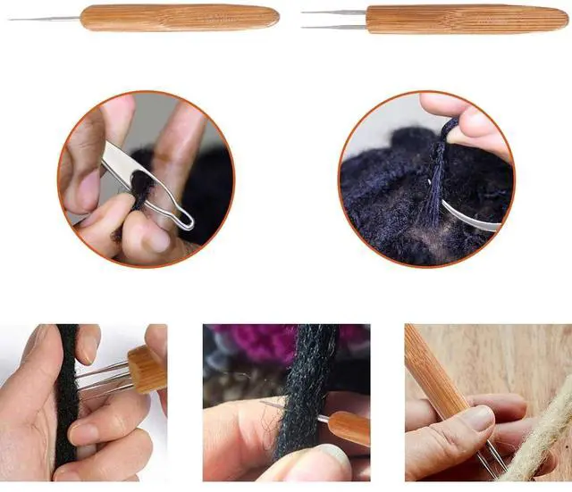 Alt view image 6 of 7 - Bamboo Handle Dreadlock Hook Crochet Needle Tool Braiding Hair Locking Tool