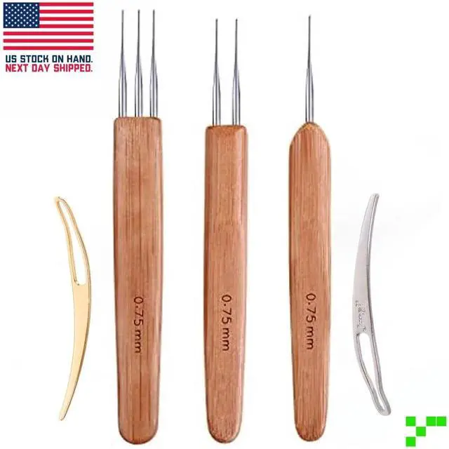 Main image of Bamboo Handle Dreadlock Hook Crochet Needle Tool Braiding Hair Locking Tool